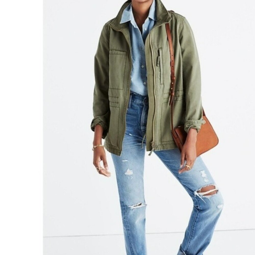 Madewell Khaki Womans Large Field Jacket 4 Pockets Full Zip